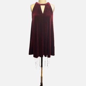 Cynthia Rowley Burgundy Velvet Keyhole Sleeveless Trapeze Dress - Size S